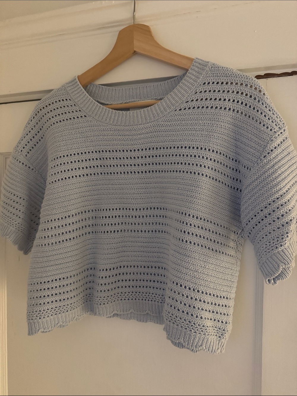 Light Blue Open-Knit Cropped Sweater